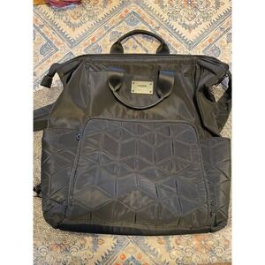 Steve Madden Black Nylon Quilted Backpack Womens Geometric Travel Bag Large